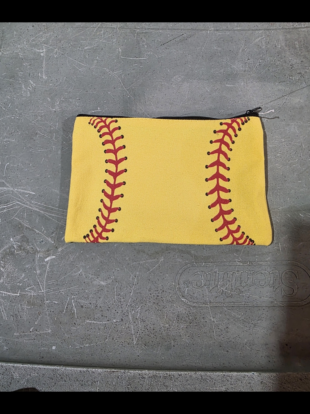 Softball Zip Pouch - Yellow with Red Stitching